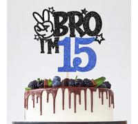 1 PCS Brother I'm 15 Cake Topper Glitter Star Happy 6th Birthday Cake Pick Bro I'm 15 Cake Decoration It's My 15th Birthday Decorations for Boys Cheers to 15 Years Old Party Supplies (Blue 15th)