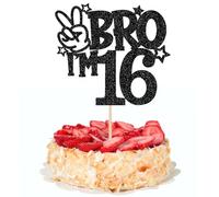 1 PCS Brother I'm 16 Cake Topper Glitter Star Happy 16th Birthday Cake Pick Bro I'm 16 Cake Decoration It's My 16th Birthday Decorations for Boys Cheers to 16 Years Old Party Supplies (Black 16th)