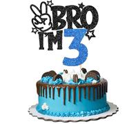 1 PCS Brother I'm 3 Cake Topper Glitter Star Happy 3th Birthday Cake Pick Bro I'm 3 Cake Decoration It's My 3th Birthday Decorations for Boys Cheers to 3 Years Old Party Supplies (Blue 3th)