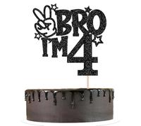 1 PCS Brother I'm 4 Cake Topper Glitter Star Happy 4th Birthday Cake Pick Bro I'm 4 Cake Decoration It's My 4th Birthday Decorations for Boys Cheers to 4 Years Old Party Supplies (Black 4th)