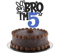 1 PCS Brother I'm 5 Cake Topper Glitter Star Happy 5th Birthday Cake Pick Bro I'm 5 Cake Decoration It's My 5th Birthday Decorations for Boys Cheers to 5 Years Old Party Supplies (Blue 5th)