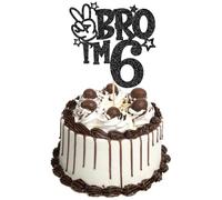 1 PCS Brother I'm 6 Cake Topper Glitter Star Happy 6th Birthday Cake Pick Bro I'm 6 Cake Decoration It's My 6th Birthday Decorations for Boys Cheers to 6 Years Old Party Supplies (Black 6th)