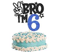 1 PCS Brother I'm 6 Cake Topper Glitter Star Happy 6th Birthday Cake Pick Bro I'm 6 Cake Decoration It's My 6th Birthday Decorations for Boys Cheers to 6 Years Old Party Supplies (Blue 6th)