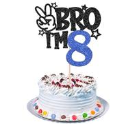 1 PCS Brother I'm 8 Cake Topper Glitter Star Happy 8th Birthday Cake Pick Bro I'm 8 Cake Decoration It's My 8th Birthday Decorations for Boys Cheers to 8 Years Old Party Supplies (Blue 8th)
