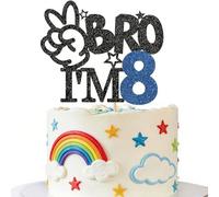 1 Pcs Brother I'm 8 Cake Topper Glitter Star Happy 8th Birthday Cake Pick Bro I'm 8 Cake Decoration It's My 8th Birthday Decorations for Boys Cheers to 8 Years Old Birthday Party Supplies