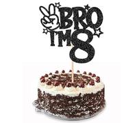 1 PCS Brother I'm 8 Cake Topper Glitter Star Happy 8th Birthday Cake Pick Bro I'm 8 Cake Decoration It's My 8th Birthday Decorations for Boys Cheers to 8 Years Old Party Supplies (Black 8th)