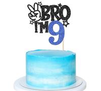 1 PCS Brother I'm 9 Cake Topper Glitter Star Happy 9th Birthday Cake Pick Bro I'm 9 Cake Decoration It's My 9th Birthday Decorations for Boys Cheers to 9 Years Old Party Supplies (Blue 9th)