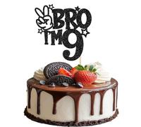 1 PCS Brother I'm 9 Cake Topper Glitter Star Happy 9th Birthday Cake Pick Bro I'm 9 Cake Decoration It's My 9th Birthday Decorations for Boys Cheers to 9 Years Old Party Supplies (Black 9th)