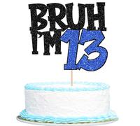 1 PCS Bruh I'm 13 Cake Topper Glitter Happy 13th Birthday Cake Pick Bro I'm 13 Cake Decoration It's My 13th Birthday Decorations for Cheers to 13 Years Old Birthday Anniversary Party Supplies Blue
