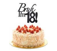 1 Pcs Bruh I'm 18 Cake Topper, Happy 18th Birthday Decorations for Boys Teens, Black Glitter 16th Birthday Cake Topper, Funny 18 Year Old Cakes Pick, Bro I'm 18！ Cakes Decor Supplies