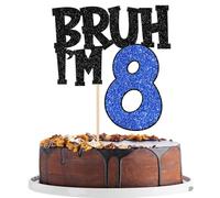 1 PCS Bruh I'm 8 Cake Topper Glitter Happy 8th Birthday Cake Pick Bro I'm 8 Cake Decoration It's My 8th Birthday Decorations for Cheers to 8 Years Old Birthday Anniversary Party Supplies Blue