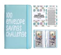 1 Pcs Budget Planner, Money Saving Wallet, Money Saving Binder Budget Binder, 100 Envelopes Savings Challenge Book, Moneys Savings Book, PU Budgets Planner for Cash Stuffing Finance Organize (Blue)