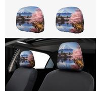 1 PCS Car Headrest Covers Soft Breathable Car Head Rest Covers Protector Mount Fuji Cherry Blossom Trees Headrest Covers for Cars Seat Headrest Covers for SUV Universal Interior Cars Accessories
