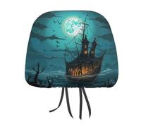 1 PCS Car Headrest Covers Soft Breathable Car Seat Head Rest Covers Set Elastic Head Rest Protector Universal Auto Accessories Creepy Boat with Full Moon Headrest Cover for Cars Sedans Vans Trucks