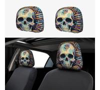 1 PCS Car Headrest Covers Soft Breathable Car Seat Head Rest Covers Set Elastic Head Rest Protector Universal Auto Accessories Cool Skull Graphics Headrest Cover for Cars Sedans Vans Trucks