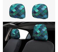 1 PCS Car Headrest Covers Soft Breathable Car Seat Head Rest Covers Set Elastic Head Rest Protector Universal Auto Accessories Mermaid fish scale print Headrest Cover for Cars Sedans Vans Trucks