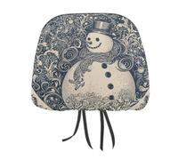 1 PCS Car Headrest Covers Soft Breathable Car Seat Head Rest Covers Set Elastic Head Rest Protector Universal Auto Accessories Snowman Christmas Snowball Headrest Cover for Cars Sedans Vans Trucks