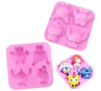 1 PCS Cartoon Chocolate Mould,4-Cavity 3D Silicone Stitch Melody Non-Stick Sweet Moulds for Baking,Cake Topper Moulding Cookie Ice Jelly and Handmade DIY Wax Melt Moulds