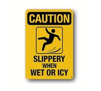 1 Pcs Caution Metal Sign Watch Your Step Slippery When Wet Or Ice Warning Signs(Style 2,20x30cm-Tin)
