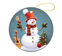 1 Pcs Ceramic Christmas Ornaments 2.8 Inch - Christmas Snowman Double Sided Round Holiday Tree Hanging Decor for Home, Party, Hotel Decorations, Gift for Teacher, Neighbor, Friend