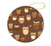 1 Pcs Ceramic Christmas Ornaments 2.8 Inch - Cute Brown Cartoon Owl Double Sided Round Holiday Tree Hanging Decor for Home, Party, Hotel Decorations, Gift for Teacher, Neighbor, Friend