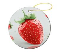 1 Pcs Ceramic Christmas Ornaments 2.8 Inch - Lovely Strawberry Double Sided Round Holiday Tree Hanging Decor for Home, Party, Hotel Decorations, Gift for Teacher, Neighbor, Friend