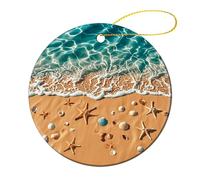 1 Pcs Ceramic Christmas Ornaments 2.8 Inch - Ocean Starfish Double Sided Round Holiday Tree Hanging Decor for Home, Party, Hotel Decorations, Gift for Teacher, Neighbor, Friend