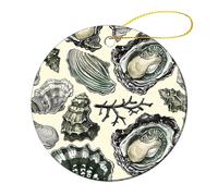 1 Pcs Ceramic Christmas Ornaments 2.8 Inch - Oysters and Shells Double Sided Round Holiday Tree Hanging Decor for Home, Party, Hotel Decorations, Gift for Teacher, Neighbor, Friend