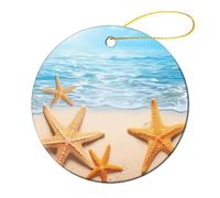 1 Pcs Ceramic Christmas Ornaments 2.8 Inch - Summer Starfish Double Sided Round Holiday Tree Hanging Decor for Home, Party, Hotel Decorations, Gift for Teacher, Neighbor, Friend