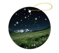 1 Pcs Ceramic Christmas Ornaments - Alpine Meadow Stars Round Double Sided Porcelain Hanging Decor for Xmas Tree, Holiday Home Decor and Gift Party Decorations (2.8 Inch)