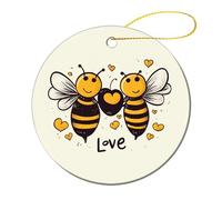 1 Pcs Ceramic Christmas Ornaments - Bee Love Honeys Round Double Sided Porcelain Hanging Decor for Xmas Tree, Holiday Home Decor and Gift Party Decorations (2.8 Inch)