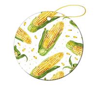 1 Pcs Ceramic Christmas Ornaments - Cartoon Corn on The Cob Round Porcelain Hanging Decor with Double-Sided Printing, Christmas Tree Ornament for Holiday Keepsake Gifts (2.8 Inch)