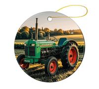 1 Pcs Ceramic Christmas Ornaments - Company Farm Tractor Round Double Sided Porcelain Hanging Decor for Xmas Tree, Holiday Home Decor and Gift Party Decorations (2.8 Inch)