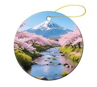 1 Pcs Ceramic Christmas Ornaments - Cr herry Blossoms Round Double Sided Porcelain Hanging Decor for Xmas Tree, Holiday Home Decor and Gift Party Decorations (2.8 Inch)