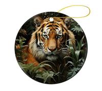 1 Pcs Ceramic Christmas Ornaments - Jungle Tiger Round Porcelain Hanging Decor with Double-Sided Printing, Christmas Tree Ornament for Holiday Keepsake Gifts (2.8 Inch)