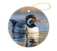 1 Pcs Ceramic Christmas Ornaments - Loon Nature Birds Round Double Sided Porcelain Hanging Decor for Xmas Tree, Holiday Home Decor and Gift Party Decorations (2.8 Inch)