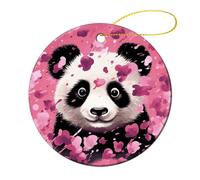 1 Pcs Ceramic Christmas Ornaments - Pink Panda Cotton Round Double Sided Porcelain Hanging Decor for Xmas Tree, Holiday Home Decor and Gift Party Decorations (2.8 Inch)