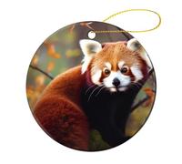 1 Pcs Ceramic Christmas Ornaments - Red Panda Round Double Sided Porcelain Hanging Decor for Xmas Tree, Holiday Home Decor and Gift Party Decorations (2.8 Inch)