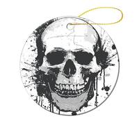 1 Pcs Ceramic Christmas Ornaments - Simple Skull Graphic Round Porcelain Hanging Decor with Double-Sided Printing, Christmas Tree Ornament for Holiday Keepsake Gifts (2.8 Inch)