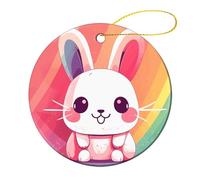 1 Pcs Ceramic Christmas Ornaments - Smiling Bunny Round Porcelain Hanging Decor with Double-Sided Printing, Christmas Tree Ornament for Holiday Keepsake Gifts (2.8 Inch)