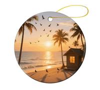 1 Pcs Ceramic Christmas Ornaments - Tropical Beach Round Double Sided Porcelain Hanging Decor for Xmas Tree, Holiday Home Decor and Gift Party Decorations (2.8 Inch)