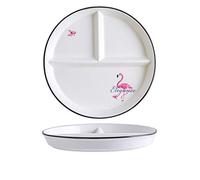 1 PCS Ceramic Dinosaur Portion Control Plate Divided Dish for Rational Eating, Divided Dessert Plate Salad Plate Dinner Plate-Pink Flamingo-8 Inch