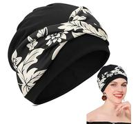 1 Pcs Chemo Headwear for Women UK, Soft Cotton Turbans with Stretchy Wide Band, Pre-Tied Floral Head Scarf for Cancer Patients, Hair Loss or Chemotherapy (Black)