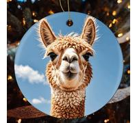 1 Pcs Christmas Ceramic Ornaments for Tree Decorations - Alpaca Llama Farmhouse Christmas Decor, Hanging Pendant Round Ornament for Xmas Tree Gifts (2.8 Inch)