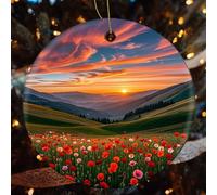 1 Pcs Christmas Ceramic Ornaments for Tree Decorations - Cloud Garden at Sunset Farmhouse Christmas Decor, Hanging Pendant Round Ornament for Xmas Tree Gifts (2.8 Inch)