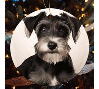 1 Pcs Christmas Ceramic Ornaments for Tree Decorations - Cute Schnauzer Farmhouse Christmas Decor, Hanging Pendant Round Ornament for Xmas Tree Gifts (2.8 Inch)