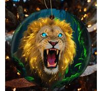 1 Pcs Christmas Ceramic Ornaments for Tree Decorations - Fluorescent Lion Farmhouse Christmas Decor, Hanging Pendant Round Ornament for Xmas Tree Gifts (2.8 Inch)
