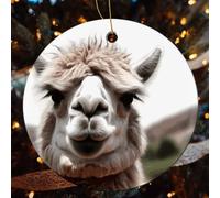 1 Pcs Christmas Ceramic Ornaments for Tree Decorations - Funny Alpaca Llama Farmhouse Christmas Decor, Hanging Pendant Round Ornament for Xmas Tree Gifts (2.8 Inch)