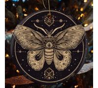 1 Pcs Christmas Ceramic Ornaments for Tree Decorations - Moth Farmhouse Christmas Decor, Hanging Pendant Round Ornament for Xmas Tree Gifts (2.8 Inch)