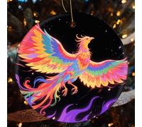 1 Pcs Christmas Ceramic Ornaments for Tree Decorations - Radiant Phoenix Farmhouse Christmas Decor, Hanging Pendant Round Ornament for Xmas Tree Gifts (2.8 Inch)